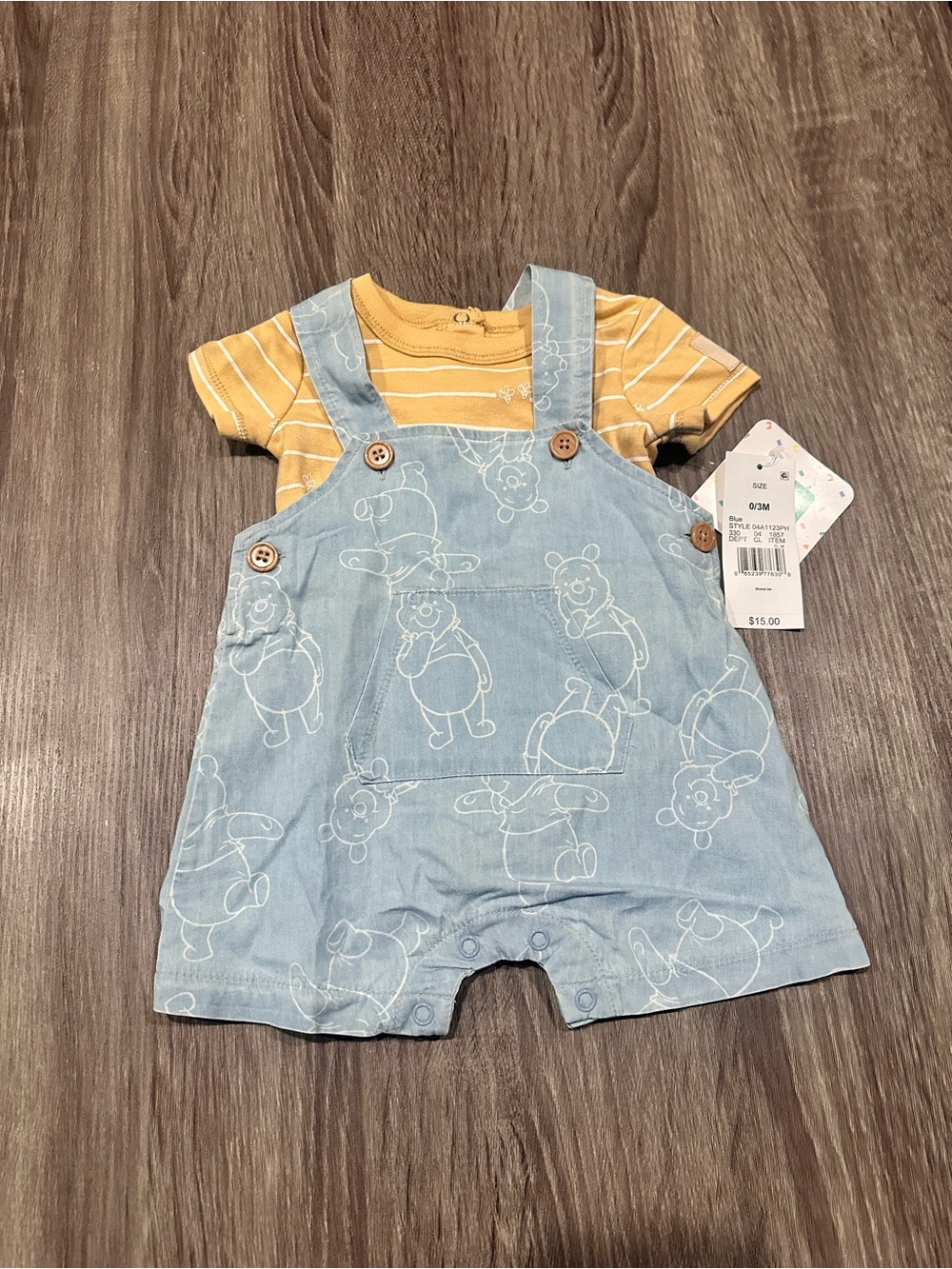 Disney Light Blue Denim-Style Overalls with Yellow Striped Tee